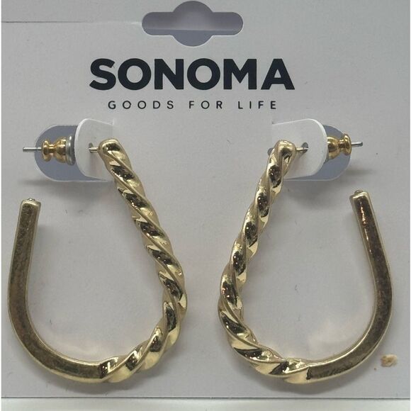 Sonoma Gold Tone Rope Textured Open Hoop Post Earrings 1.25 inch - Picture 3 of 8